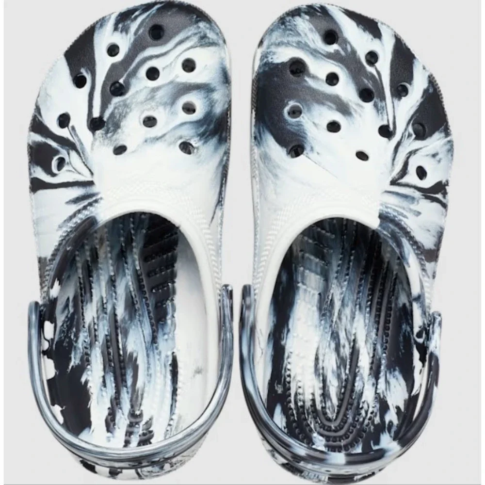 Crocs Classic Clog Kids 13 Black White Marbled Slip On Sandals 207464 Clogs